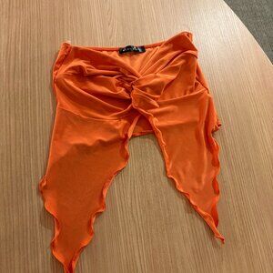 Blue Blush Bandeau Top Medium Solid Orange Festival Boho Lettuce Trim Strapless